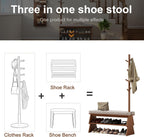Solid Wood Coat Rack with Shoe Storage Bench