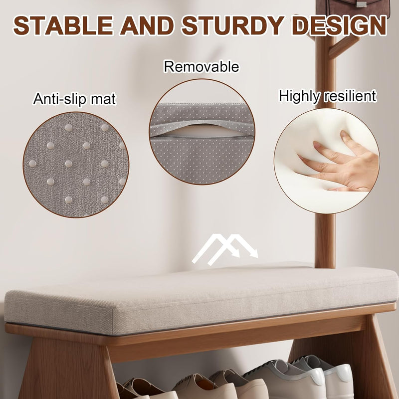 Solid Wood Coat Rack with Shoe Storage Bench