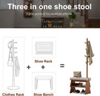 Solid Wood Coat Rack with Shoe Storage Bench