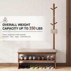Solid Wood Coat Rack with Shoe Storage Bench