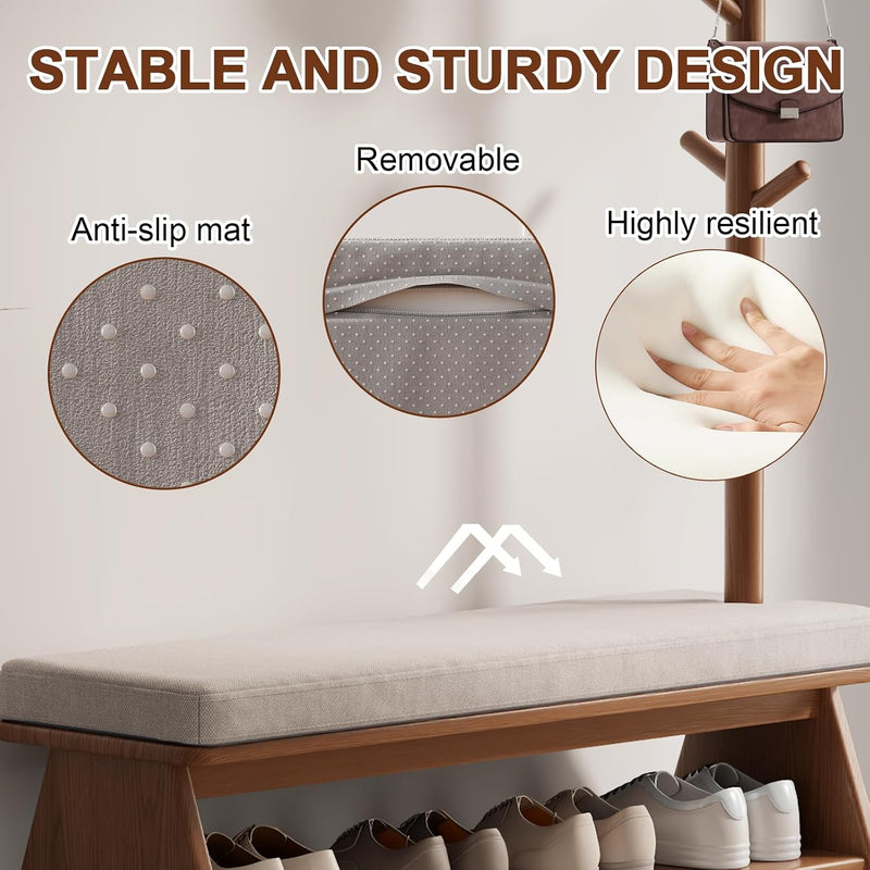Solid Wood Coat Rack with Shoe Storage Bench