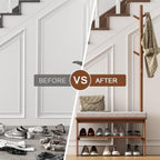 Solid Wood Coat Rack with Shoe Storage Bench