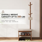 Solid Wood Coat Rack with Shoe Storage Bench
