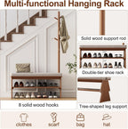 Solid Wood Coat Rack with Shoe Storage Bench