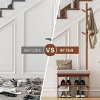 Solid Wood Coat Rack with Shoe Storage Bench
