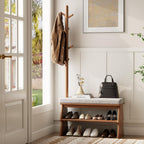 Solid Wood Coat Rack with Shoe Storage Bench