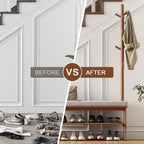 Solid Wood Coat Rack with Shoe Storage Bench