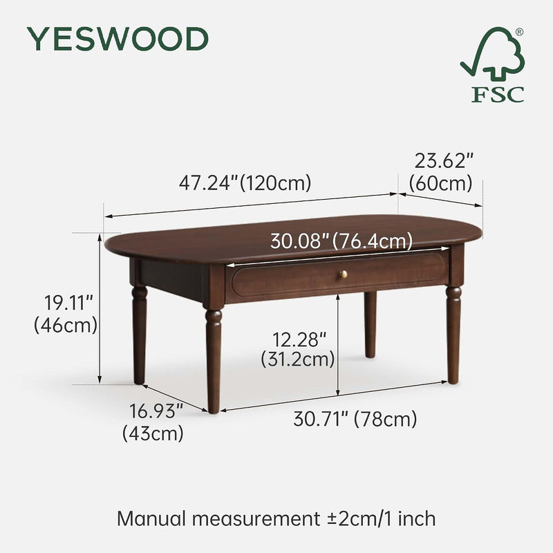 Solid Wood Coffee Table with Drawer