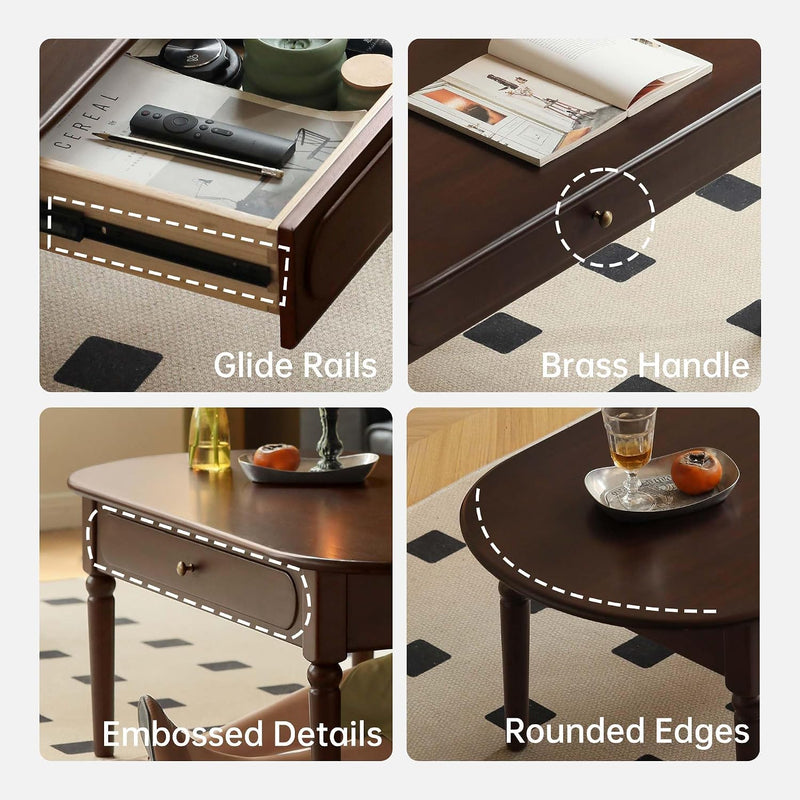 Solid Wood Coffee Table with Drawer