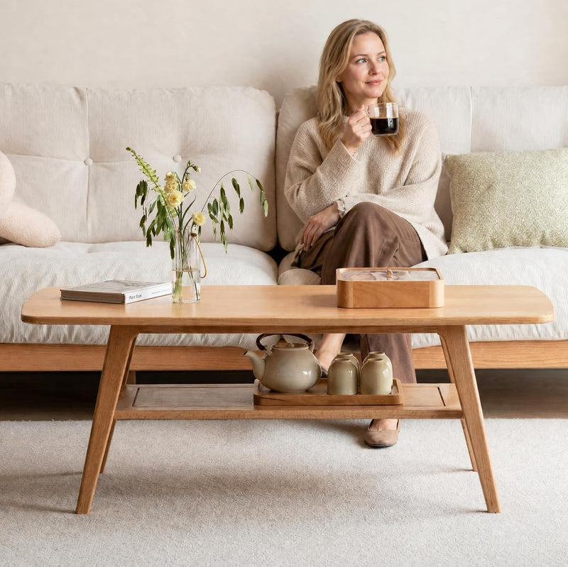 Solid Wood Coffee Table with Shelf