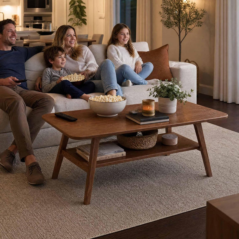 Solid Wood Coffee Table with Shelf
