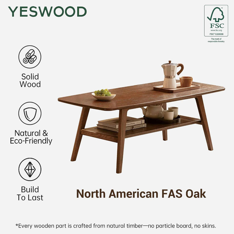 Solid Wood Coffee Table with Shelf Minimalist 2