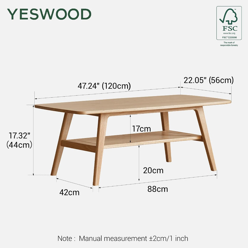 Solid Wood Coffee Table with Shelf Minimalist 2