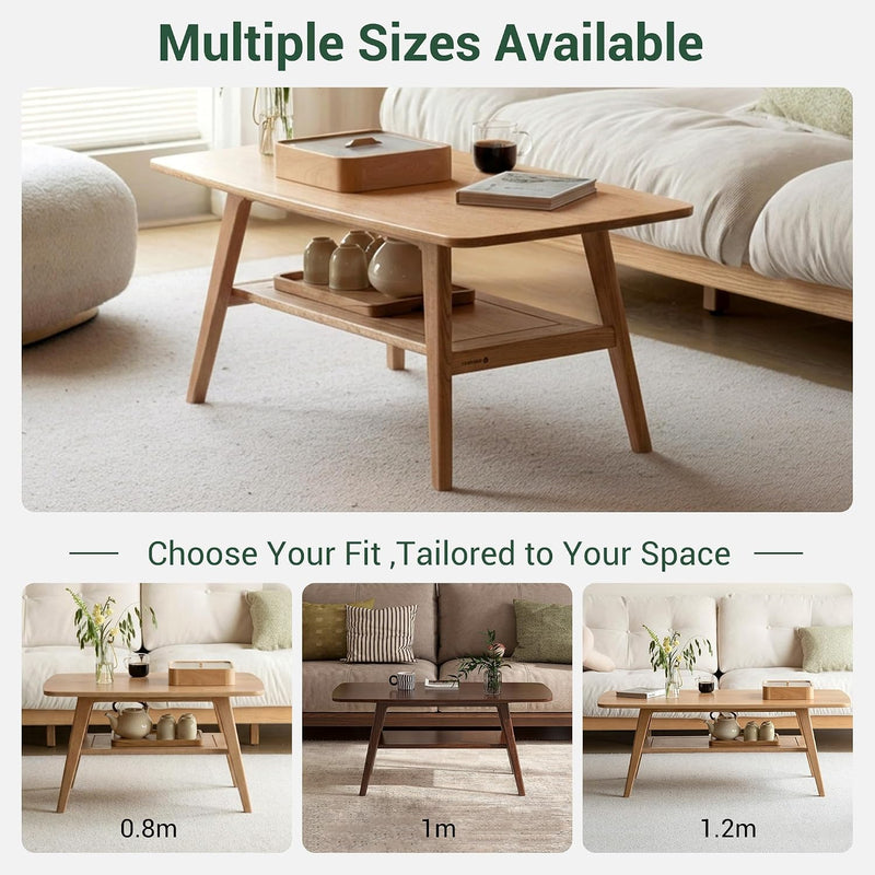 Solid Wood Coffee Table with Shelf Minimalist 2