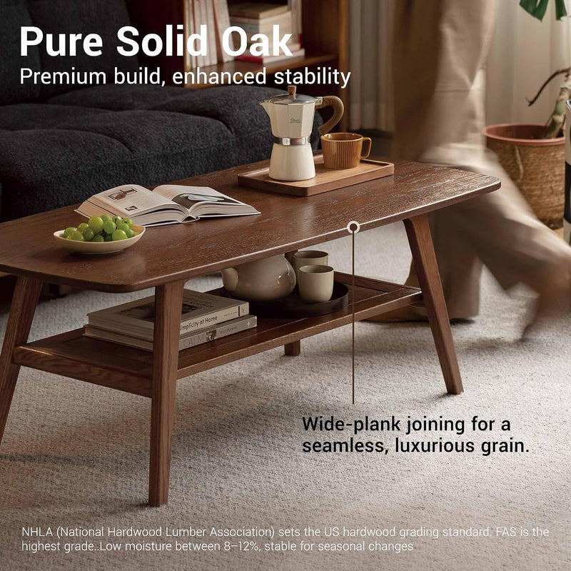 Solid Wood Coffee Table with Shelf Minimalist 2
