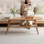 Solid Wood Coffee Table with Shelf Minimalist 2