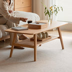 Solid Wood Coffee Table with Shelf Minimalist 2