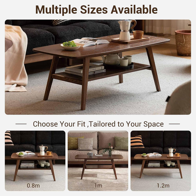 Solid Wood Coffee Table with Shelf Minimalist 2