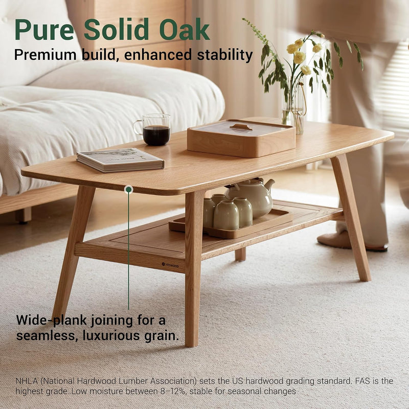 Solid Wood Coffee Table with Shelf Minimalist 2