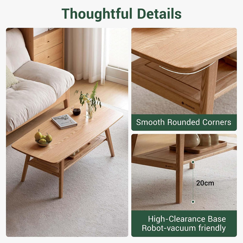 Solid Wood Coffee Table with Shelf Minimalist 2