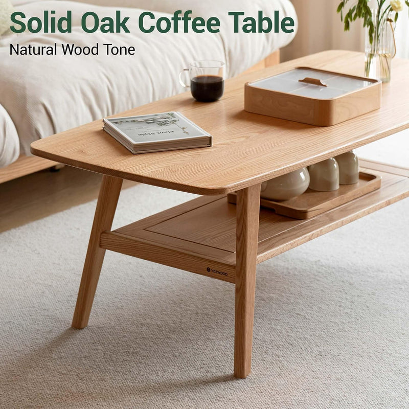 Solid Wood Coffee Table with Shelf Minimalist 2