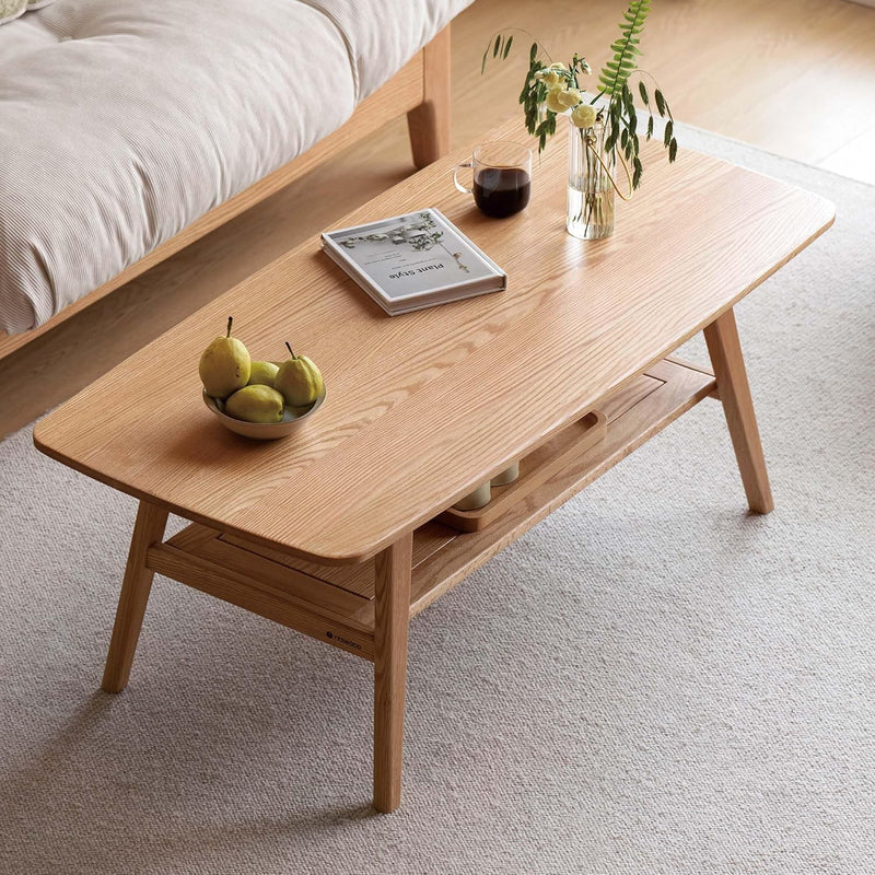 Solid Wood Coffee Table with Shelf Minimalist 2
