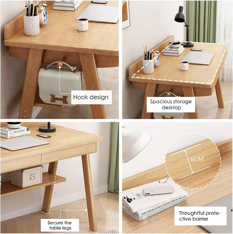 Solid Wood Computer Desk with Drawers Small Home