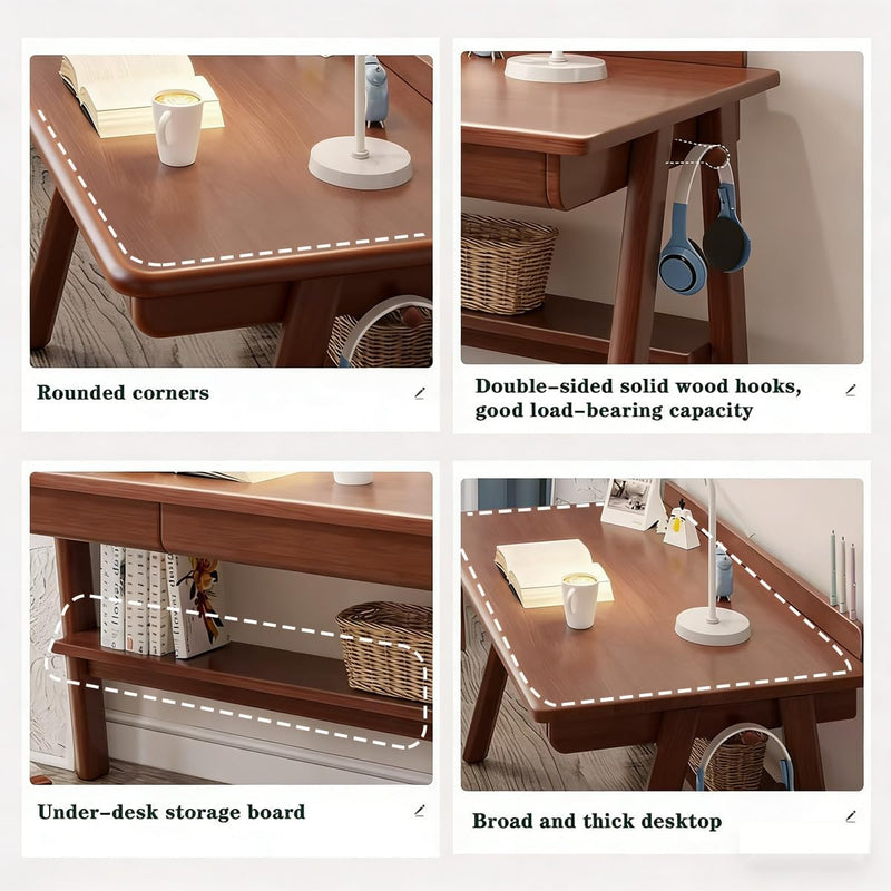 Solid Wood Computer Desk with Drawers Small Home