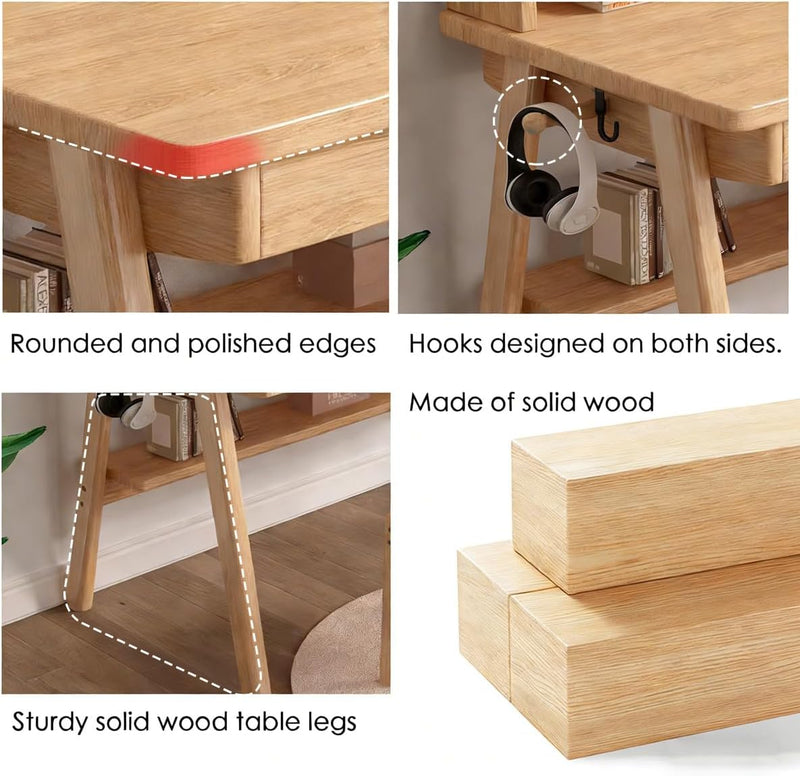Solid Wood Computer Desk with Drawers Small Home