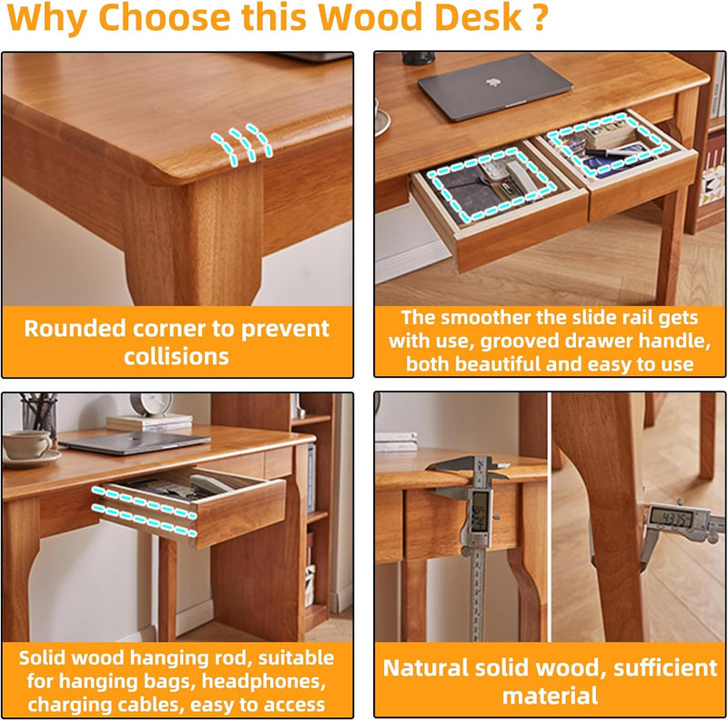 Solid Wood Desk with 2 Drawers 39in Gaming