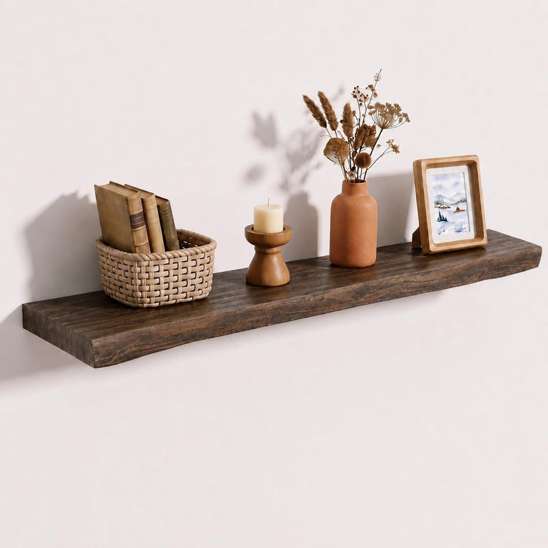 Solid Wood Floating Shelves 60CM Natural Elm Wall (Set of 2)