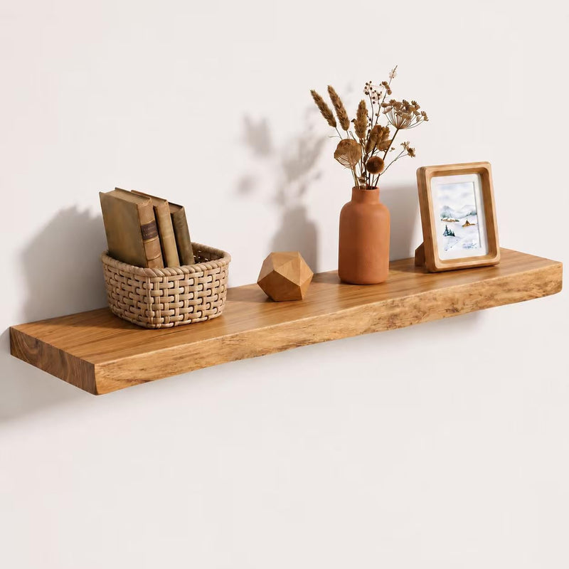 Solid Wood Floating Shelves 60CM Natural Elm Wall (Set of 2)