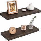 Solid Wood Floating Shelves 60CM Natural Elm Wall (Set of 2)