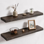 Solid Wood Floating Shelves 60CM Natural Elm Wall (Set of 2)