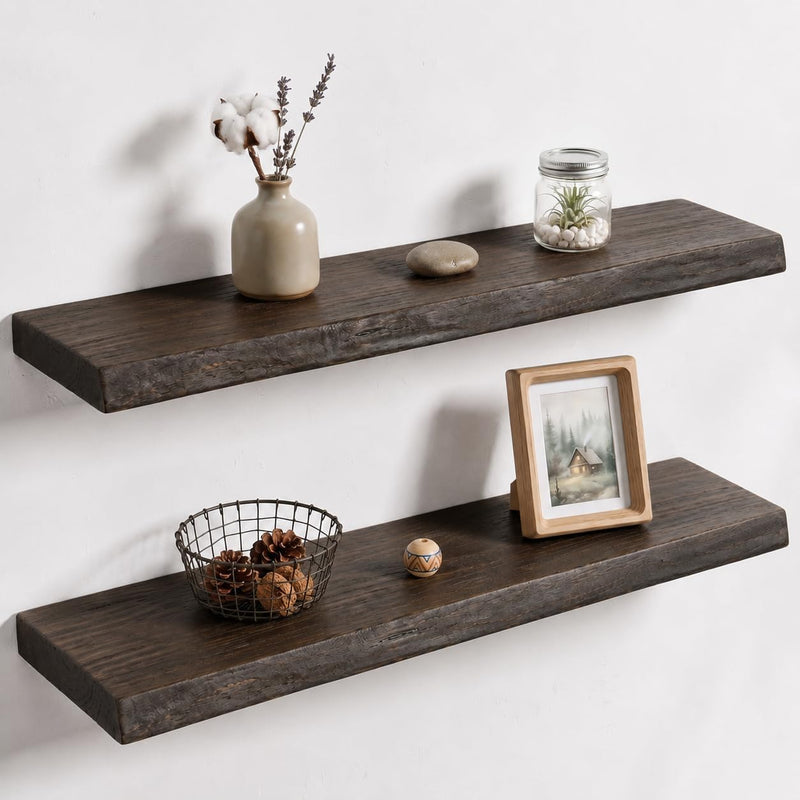 Solid Wood Floating Shelves 60CM Natural Elm Wall (Set of 2)