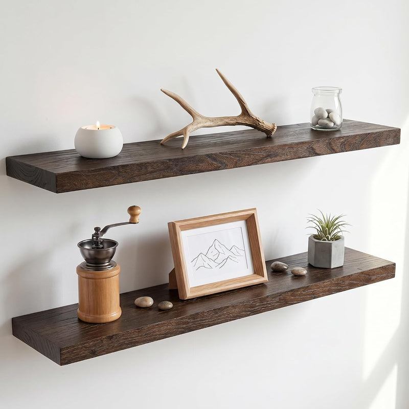 Solid Wood Floating Shelves 60CM Natural Elm Wall (Set of 2)