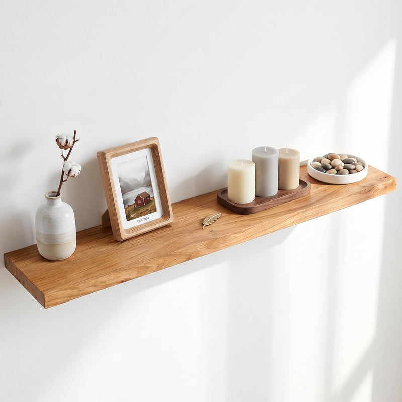 Solid Wood Floating Shelves 60CM Natural Elm Wall (Set of 2)