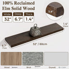 Solid Wood Floating Shelves 60CM Natural Elm Wall (Set of 2)