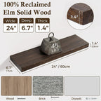Solid Wood Floating Shelves 60CM Natural Elm Wall (Set of 2)