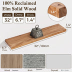 Solid Wood Floating Shelves 60CM Natural Elm Wall (Set of 2)