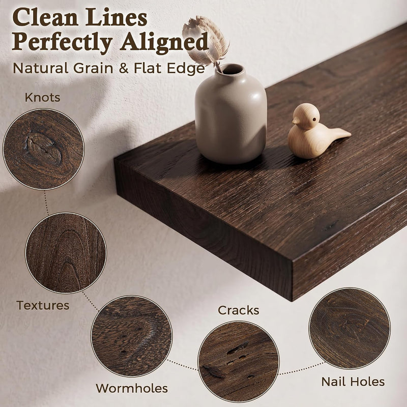 Solid Wood Floating Shelves 60CM Natural Elm Wall (Set of 2)
