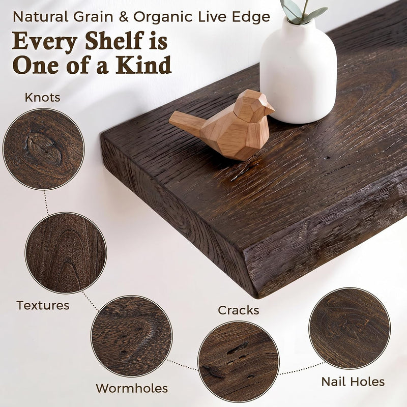 Solid Wood Floating Shelves 60CM Natural Elm Wall (Set of 2)