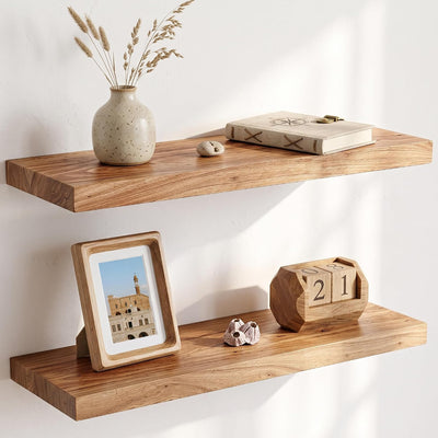 Solid Wood Floating Shelves 60CM Natural Elm Wall (Set of 2)