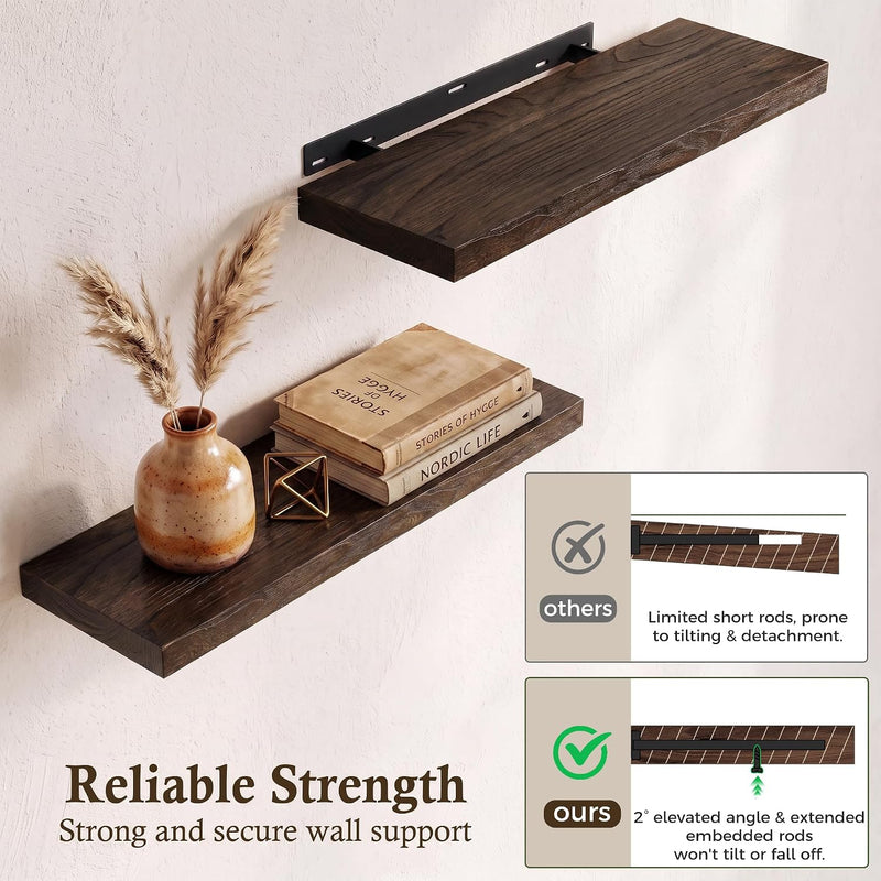 Solid Wood Floating Shelves 60CM Natural Elm Wall (Set of 2)