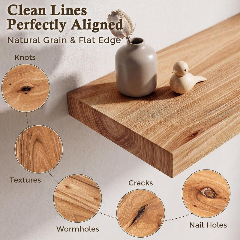 Solid Wood Floating Shelves 60CM Natural Elm Wall (Set of 2)