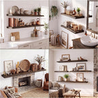 Solid Wood Floating Shelves 60CM Natural Elm Wall (Set of 2)