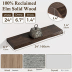 Solid Wood Floating Shelves 60CM Natural Elm Wall (Set of 2)