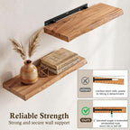 Solid Wood Floating Shelves 60CM Natural Elm Wall (Set of 2)