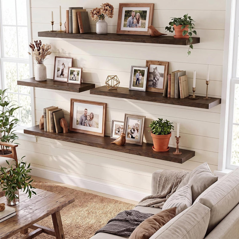 Solid Wood Floating Shelves 60CM Natural Elm Wall (Set of 2)