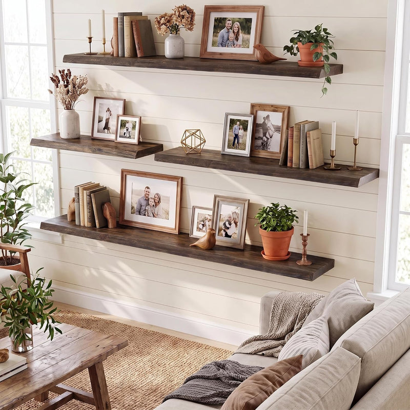 Solid Wood Floating Shelves 60CM Natural Elm Wall (Set of 2)